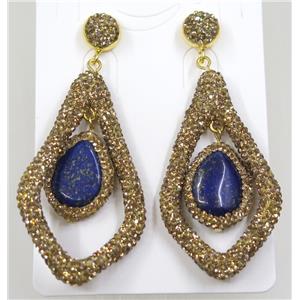 blue lapis earring pave yellow rhinestone, approx 30-55mm [GMER085]