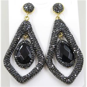 black onyx earring pave rhinestone, approx 30-55mm [GMER086]