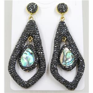 abalone shell earring pave rhinestone, approx 30-55mm [GMER087]