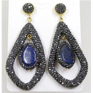 blue lapis earring pave rhinestone, approx 30-55mm [GMER088]