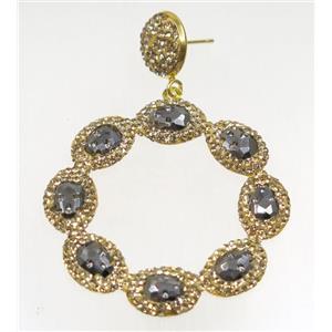 silver crystal glass earring paved rhinestone, approx 45mm dia [GMER093]