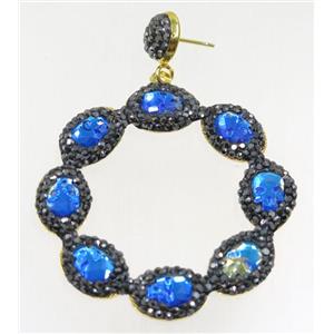 blue crystal glass earring paved rhinestone, approx 45mm dia [GMER094]