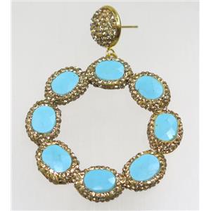 blue dye turquoise earring paved rhinestone, approx 45mm dia [GMER098]