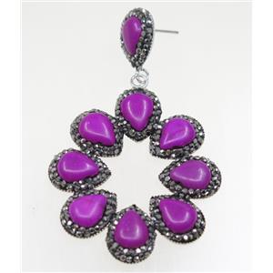 purple red dye turquoise earring paved rhinestone, approx 40-45mm [GMER099]