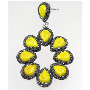 yellow red dye turquoise earring paved rhinestone, approx 40-45mm [GMER100]