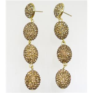 resin earring paved yellow rhinestone, approx 16x16mm [GMER105]