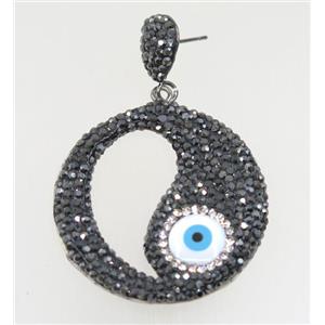 resin earring paved rhinestone with evil eye, approx 37mm dia [GMER107]