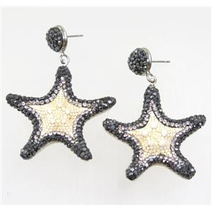 Starfish Stud Earring Paved Rhinestone, approx 35mm dia [GMER111]