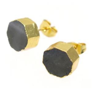 labradorite earring studs, gold plated, approx 10mm dia [GMER115]