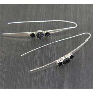 black Druzy Agate earring hook, silver plated, approx 4-60mm [GMER118]