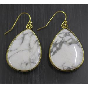 white Turquoise howlite Earring, teardrop, gold plated, approx 22-30mm [GMER124]