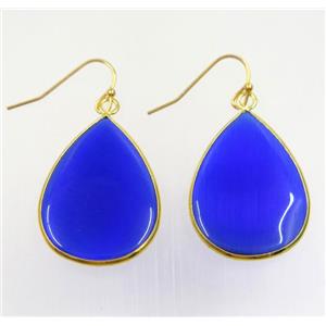 blue glass Earring, teardrop, gold plated, approx 22-30mm [GMER126]