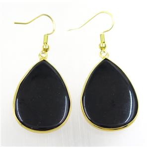 black glass Earring, teardrop, gold plated, approx 22-30mm [GMER131]