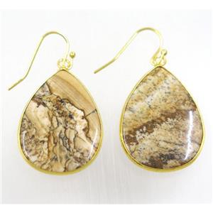Picture Jasper earrings, teardrop, gold plated, approx 22-30mm [GMER134]