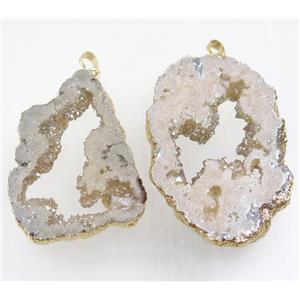 lt.gold-champagne Druzy Agate slice pendant, freeform, gold plated, approx 30-70mm [GMER138]