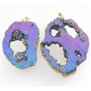 rainbow Druzy Agate slice pendant, freeform, gold plated, approx 30-70mm [GMER140]