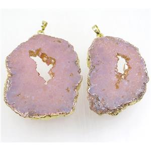 orange champagne Druzy Agate slice pendant, freeform, gold plated, approx 30-70mm [GMER141]
