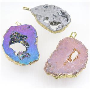 mix color Druzy Agate slice pendant, freeform, gold plated, approx 30-70mm [GMER144]