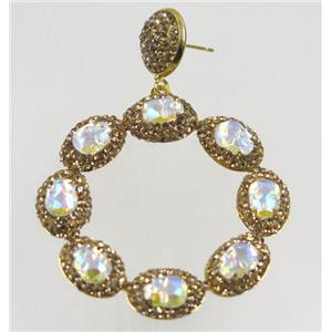 crystal glass earring paved yellow rhinestone, approx 45mm dia [GMER145]