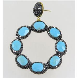 bule Turquoise Earring paved rhinestone, approx 40-45mm [GMER147]