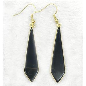 black glass earring hook, gold plated, approx 10x40mm [GMER150]