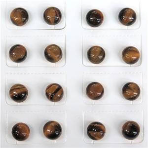natural Tiger eye stone Stud Earring, approx 8mm dia [GMER156]
