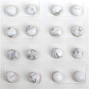 white Howlite Turquoise Stud Earring, approx 8mm dia [GMER164]