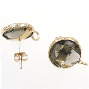smoky Chinese Crystal Glass earring studs, approx 13mm dia [GMER167]
