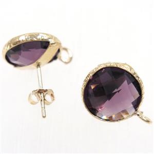 purple Chinese Crystal Glass earring studs, approx 13mm dia [GMER168]