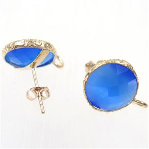 blue Chinese Crystal Glass earring studs, approx 13mm dia [GMER173]