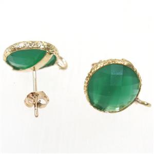 green Chinese Crystal Glass earring studs, approx 13mm dia [GMER174]