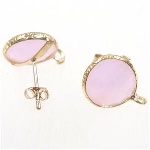 pink Chinese Crystal Glass earring studs, approx 13mm dia [GMER176]