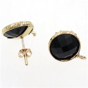 black Chinese Crystal Glass earring studs, approx 13mm dia [GMER177]