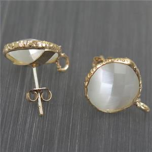 white Chinese Crystal Glass earring studs, approx 13mm dia [GMER178]