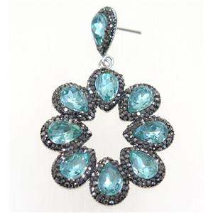 peacock green Chinese Crystal Glass Earring pave rhinestone, approx 40-45mm [GMER179]