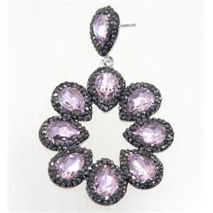 lt.pink Chinese Crystal Glass Earring pave rhinestone, approx 40-45mm [GMER180]