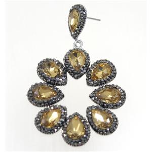gold Chinese Crystal Glass Earring pave rhinestone, approx 40-45mm [GMER181]
