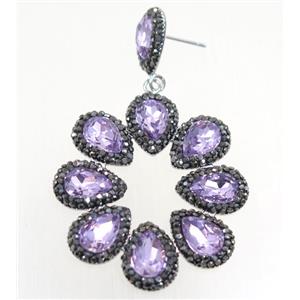 lavender Chinese Crystal Glass Earring pave rhinestone, approx 40-45mm [GMER182]