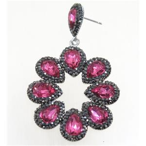 hotpink Chinese Crystal Glass Earring pave rhinestone, approx 40-45mm [GMER183]