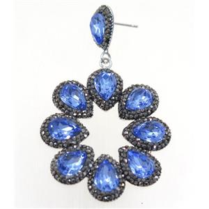 blue Chinese Crystal Glass Earring pave rhinestone, approx 40-45mm [GMER184]