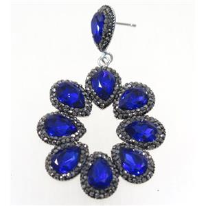 royal blue Chinese Crystal Glass Earring pave rhinestone, approx 40-45mm [GMER185]