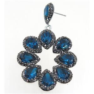 peacockblue Chinese Crystal Glass Earring pave rhinestone, approx 40-45mm [GMER186]
