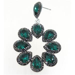 green Chinese Crystal Glass Earring pave rhinestone, approx 40-45mm [GMER187]