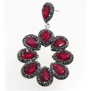 ruby Chinese Crystal Glass Earring pave rhinestone, approx 40-45mm [GMER188]