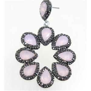 pink Chinese Crystal Glass Earring pave rhinestone, approx 40-45mm [GMER189]