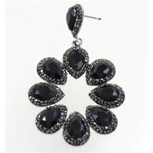 black Chinese Crystal Glass Earring pave rhinestone, approx 40-45mm [GMER191]