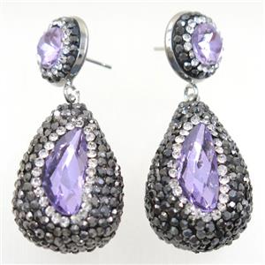lavender Chinese Crystal Glass Earring pave rhinestone, approx 20-30mm, 14mm dia [GMER194]