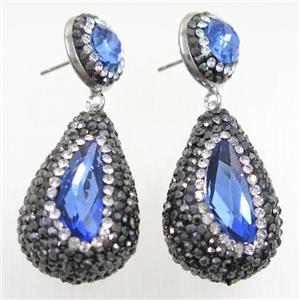 skyblue Chinese Crystal Glass Earring pave rhinestone, approx 20-30mm, 14mm dia [GMER196]