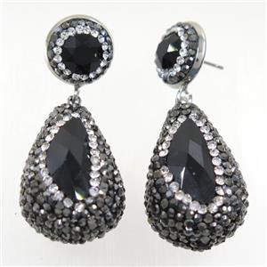 black Chinese Crystal Glass Earring pave rhinestone, approx 20-30mm, 14mm dia [GMER198]