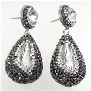 Chinese Crystal Glass Earring pave rhinestone, approx 20-30mm, 14mm dia [GMER199]